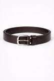 Brown leather belt with silver buckle