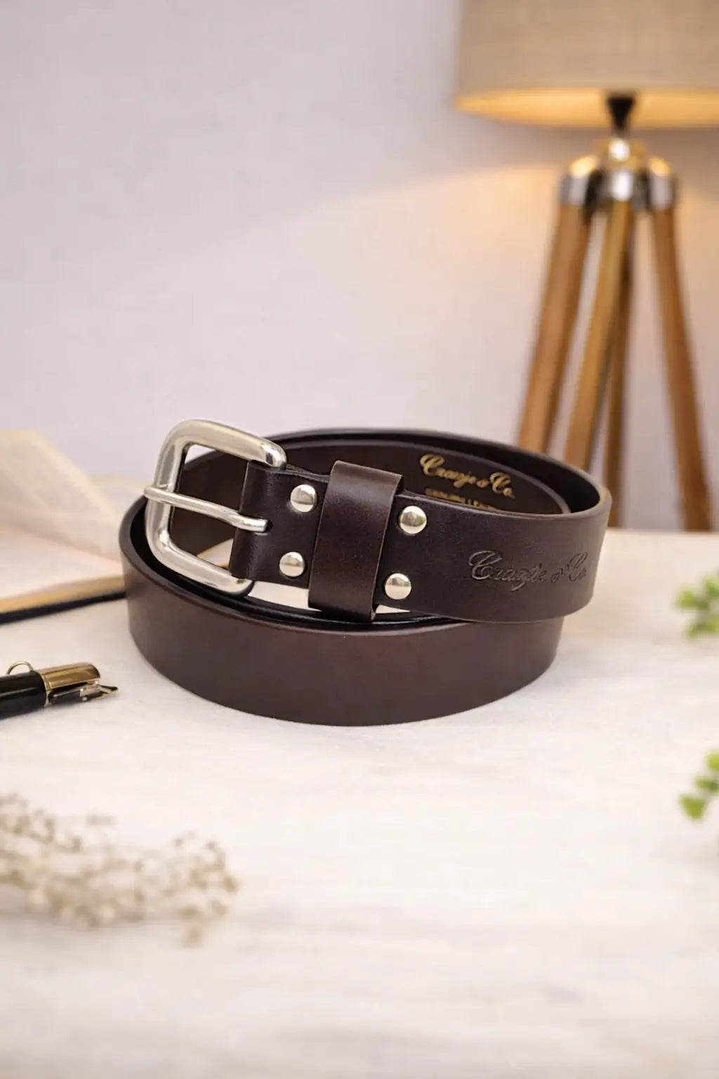 Craigie & Co Brown leather belt with silver buckle